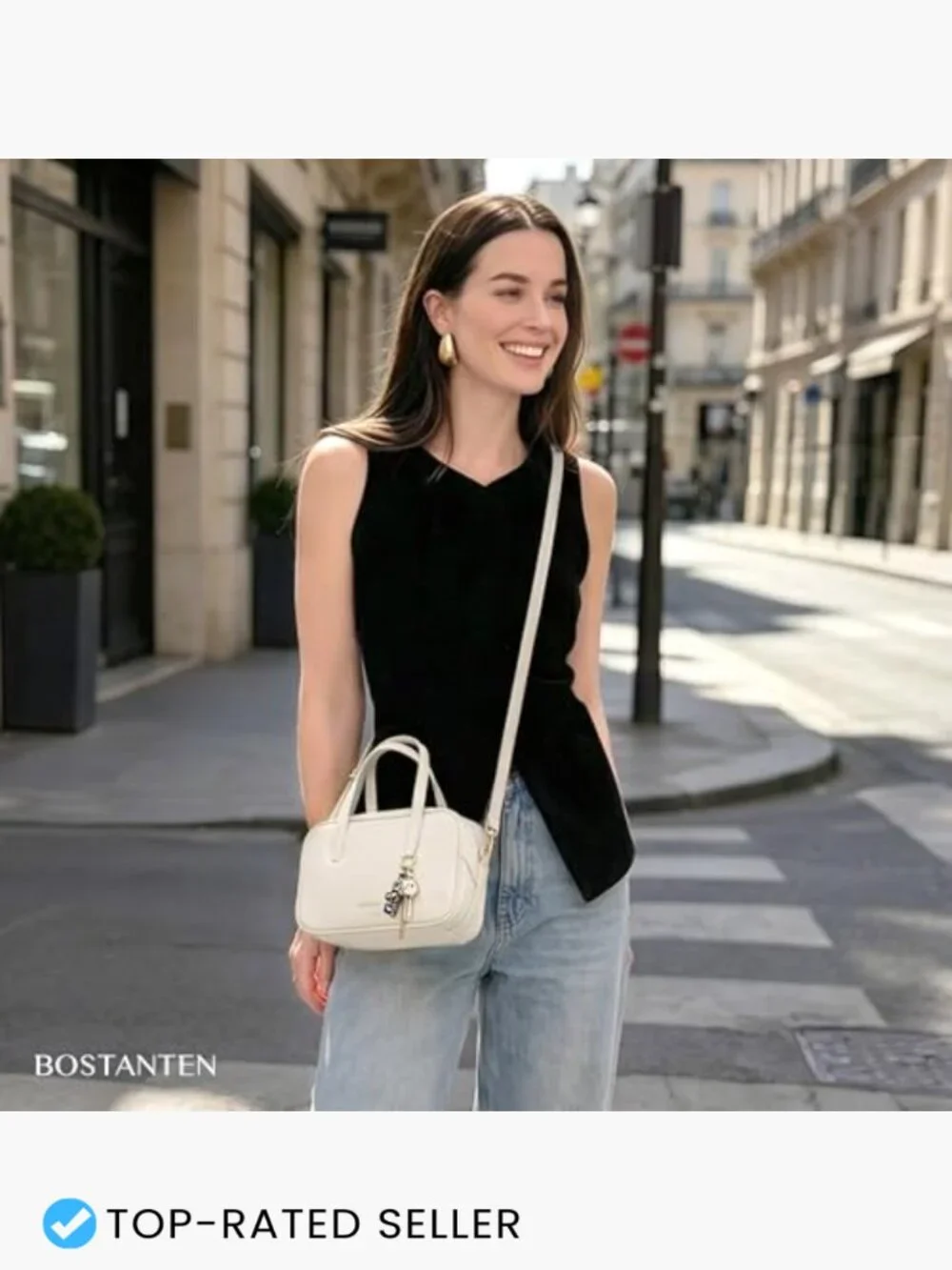 Small Crossbody Bag with Top Handle Adjustable Strap Lightweight Vegan Leather
